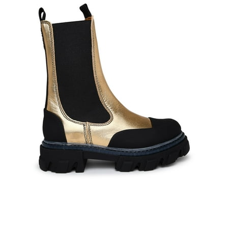 Ganni Woman Gold Leather Ankle Boots