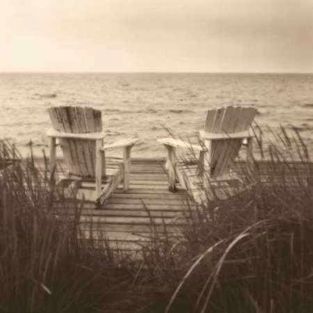 Beach Chairs Stretched Canvas - Christine Triebert (12 x 12)