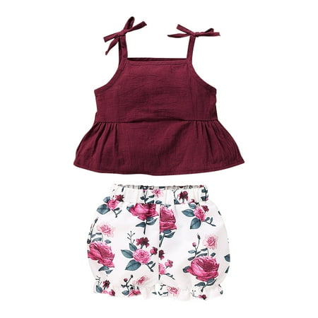 EHTMSAK Newborn Infant Baby Toddler Girl Outfits Summer Clothing Set Cami Top and Floral Shorts Set Sleeveless Wine 0-18M 70
EHTMSAK Newborn Infant Baby Toddler Girl Outfits Summer Clothing Set Cami Top and Floral Shorts Set Sleeveless Wine 0-18M 70