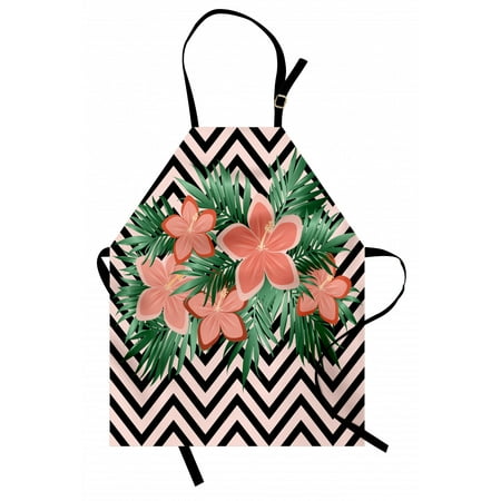 

Hibiscus Apron Tropical Floral Graphic on Chevron Unisex Kitchen Bib with Adjustable Neck for Cooking Gardening Adult Size Coral Multicolor by Ambesonne