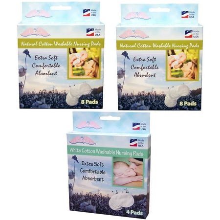 NuAngel All-Natural Cotton Washable Nursing Pad Set, White