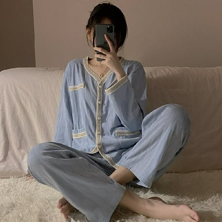 PIKADINGNIS New Arrivals Cotton Women Sleepwear Autumn Winter Buttons Long Sleeve Pajamas Set for Women Trousers Lace Sets Ladies Home Wear
PIKADINGNIS New Arrivals Cotton Women Sleepwear Autumn Winter Buttons Long Sleeve Pajamas Set for Women Trousers Lace Sets Ladies Home Wear