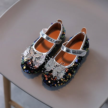 

LYCAQL Toddler Shoes Summer Autumn Fashion Cute Girls Casual Shoes Colorful Sequins Shiny Rhinestone Bow Flat Bottom Leather Toddler Boots (Black 6 Toddler)