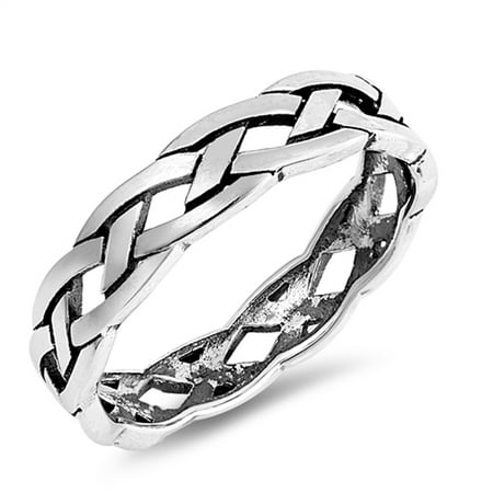 Oxidized Celtic Weave Braid Stackable Ring .925 Sterling Silver Band Size 4