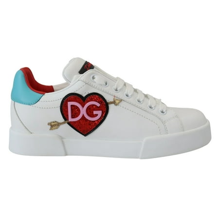 Dolce Gabbana White Leather Sneaker Portofino Logo Heart Shoes