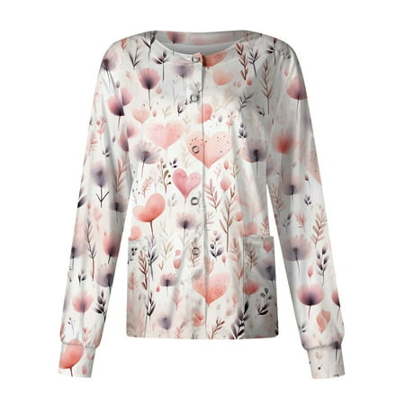 Taymeis Womens Scrub Jacket Stretchy Long Sleeve Scrub Top Crew Neck Snap Front Nursing Uniform Floral Printed Nurse Jackets with Pockets Pink L
Taymeis Womens Scrub Jacket Stretchy Long Sleeve Scrub Top Crew Neck Snap Front Nursing Uniform Floral Printed Nurse Jackets with Pockets Pink L