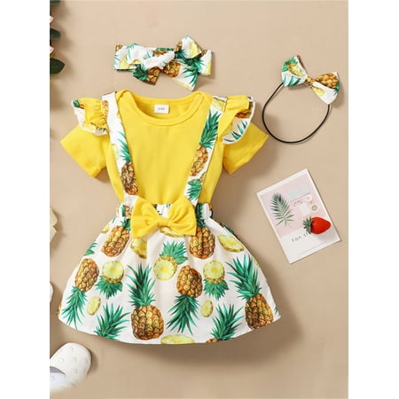 Lamuusaa 3Pcs Baby Girls Jumpsuit Set Summer Short Sleeve Rompers and Fruit Printed Suspender Skirt Headband
Lamuusaa 3Pcs Baby Girls Jumpsuit Set Summer Short Sleeve Rompers and Fruit Printed Suspender Skirt Headband