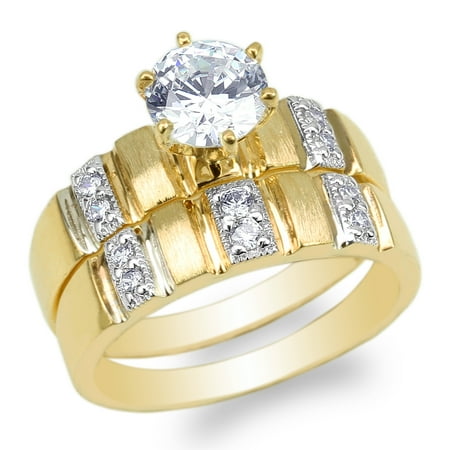 Womens Set 10K Yellow Gold 1.0ct Round CZ Two Tone Fancy Wedding Ring Size 4-10