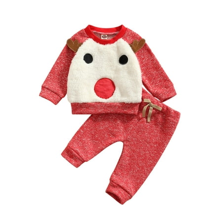 JBEELATE Toddler Baby Boys Girls Christmas Red Elk Pattern Pullover Sweatshirt Top+Pants