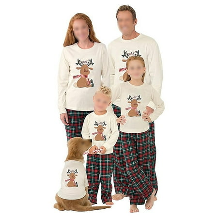 

wsevypo Matching Family Christmas Pajamas Set Elk Print Sleepwear Holiday Clothes for Men Women Kids