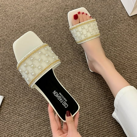 〖Yilirongyumm〗 Beige 38 Slippers For Women Fashion Spring Summer Women Slippers Rhinestone Pearl Flat Casual Comfortable Beach Shoes
〖Yilirongyumm〗 Beige 38 Slippers For Women Fashion Spring Summer Women Slippers Rhinestone Pearl Flat Casual Comfortable Beach Shoes