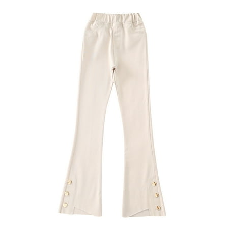 Tollder Girl High Elastic Waist Flare Leg Pants Casual Long Bell Bottom Trousers