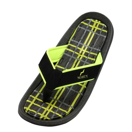 Norty Men s Plaid Flip-Flop Thong Sandal 11 Medium Black/Lime -