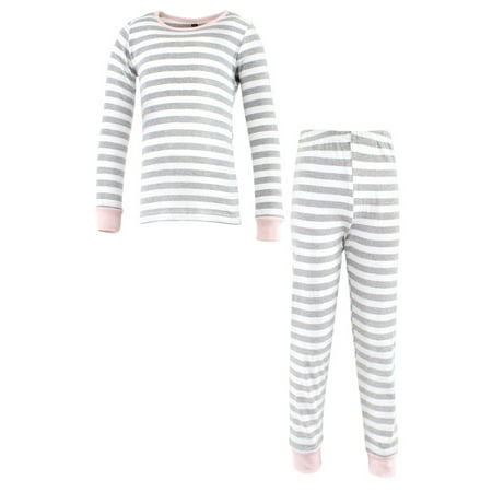 Hudson Baby Child Girl Cotton Pajama Set Gray Stripe Pink 6 Years