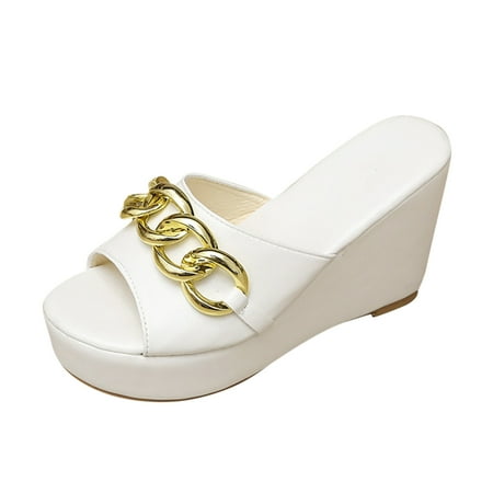 Womens Heeled Slippers Summer Fashion Chain Platform Sandals Open Toe Wedge Sandals Thick Sole Slip on Beach Shoes
Womens Heeled Slippers Summer Fashion Chain Platform Sandals Open Toe Wedge Sandals Thick Sole Slip on Beach Shoes