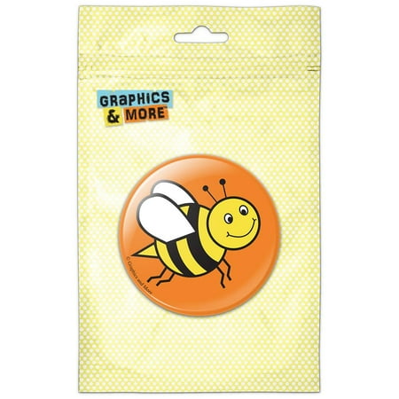Happy Bumble Bee Buzz Insect Honey on Orange Refrigerator Button Magnet