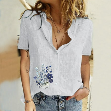Ladies Cotton Linen Casual Loose Personality Printed Lapel Button Short Sleeve White S
Ladies Cotton Linen Casual Loose Personality Printed Lapel Button Short Sleeve White S