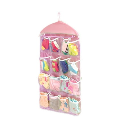 16 Pockets Clear Hanging Bag Socks Bra Underwear Rack Hanger Storage Organizer