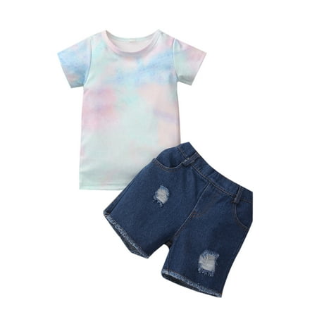 Xiaoluokaixin Toddler Baby Girls Tie Dye Short Sleeve T-Shirt + Denim Ripped Shorts Summer Outfits for Little Girl cqH
Xiaoluokaixin Toddler Baby Girls Tie Dye Short Sleeve T-Shirt + Denim Ripped Shorts Summer Outfits for Little Girl cqH