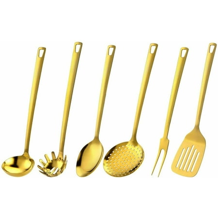 

Marco Almond KYA51 6-Piece Golden Cooking Utensil Set Stainless Steel Utensils Serving Spoon Ladle Skimmer Fork
