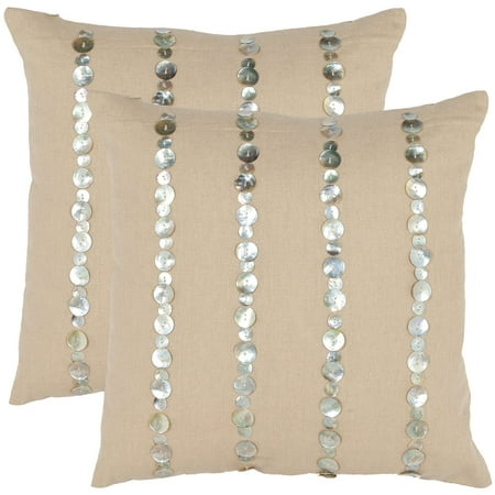 Safavieh Pillow Collection 18-Inch Strips Pillow, Almond, Set of 2