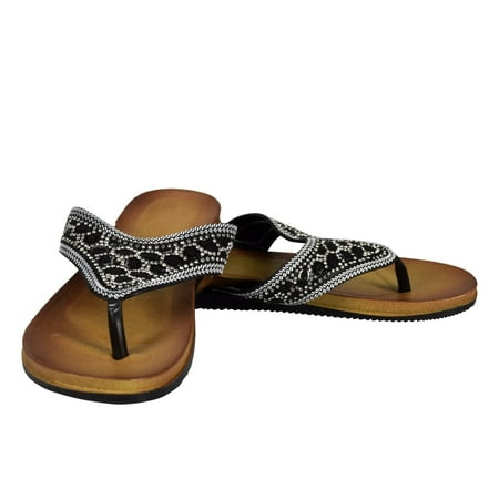 Peach Couture Womens Rhinestone Embellished Thong Flat Slides Summer Sandals