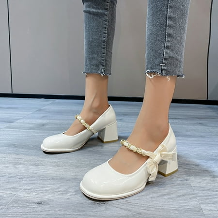 Cathalem Ladies British Style Solid Color Bright Leather Square Head Thick High Heel Casual Shoes Heels And Pumps for Women Beige 8
Cathalem Ladies British Style Solid Color Bright Leather Square Head Thick High Heel Casual Shoes Heels And Pumps for Women Beige 8