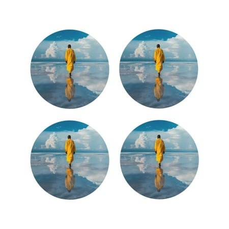 Coasters Set of 4 - Monk Walking On Water Drink Coasters for Tabletop Protection Leather Coasters for Living Room Decor and Housewarming Gift Round Shape
Coasters Set of 4 - Monk Walking On Water Drink Coasters for Tabletop Protection Leather Coasters for Living Room Decor and Housewarming Gift Round Shape