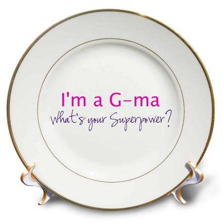 3dRose Im a G-ma. Whats your Superpower - hot pink - funny gift for grandma, Porcelain Plate, 8-inch