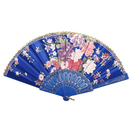 iOPQO Fan Chinese Style Dance Wedding Party Lace Silk Folding Hand Held Flower Fan Tools