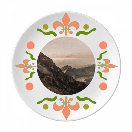 Mountain Desert Sun Mist Clouds Lake Flower Ceramics Plate Tableware Dinner Dish