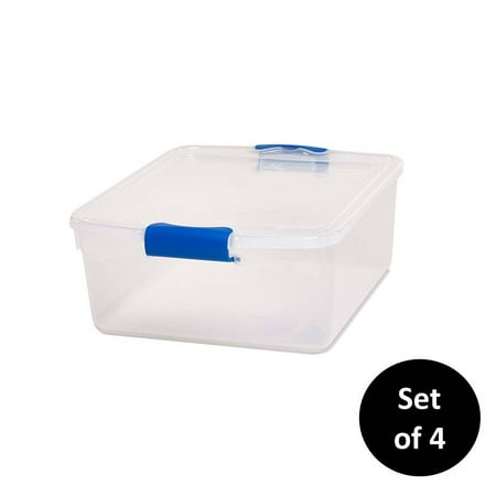 Homz 15.5-Quart Clear Latching Storage Container, Clear/Blue, Set of 4