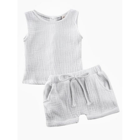 Dewadbow 2Pcs Toddler Baby Girls Summer Sleeveless Vest Tank Top Shorts Set