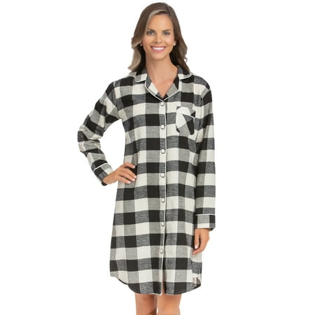 Collections Etc Relaxed-Fit Long Sleeve Plaid Flannel Nightshirt