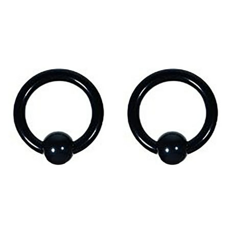 Lex & Lu Pair of Titanium Captive Bead Ring CBR Hoop Earrings 8-6 Gauge