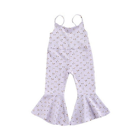

Toddler Girls Bodysuits Kids Toddler Baby Girls Summer Flower Print Sleeveless Playsuit Bell Bottomed Pants Suspender Pants For 6-7 Years