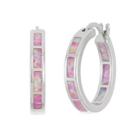 Beaux Bijoux Sterling Silver Pink Opal Inside-Outside Hoop Earrings (Multiple colors available)