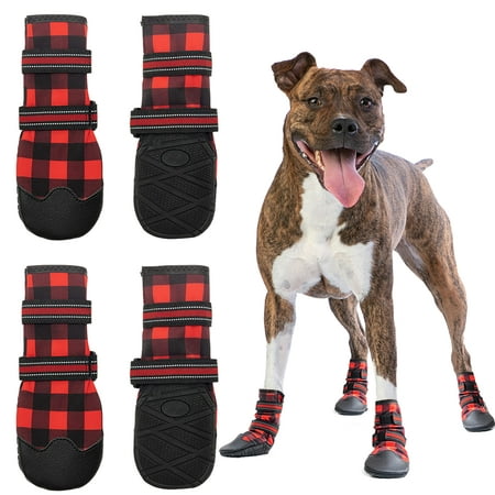 

FLYSTAR Dog Shoes for Medium Large Dogs Waterproof Anti-Slip Rain/Snow Winter Warm Outdoor Dog Boots Adjustable Reflective Rubber Sole Paw Protector Dog Shoes for Running Hiking Walking etc.