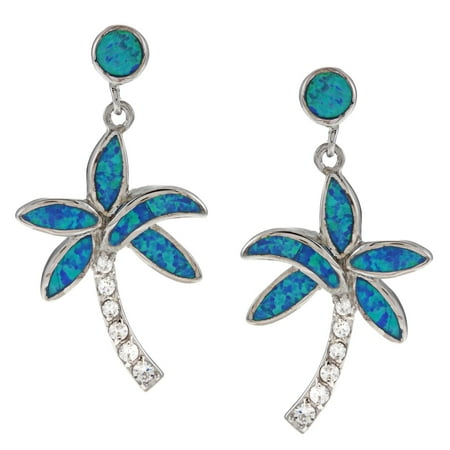 Beaux Bijoux Sterling Silver Blue Opal & CZ Palm Tree Earrings