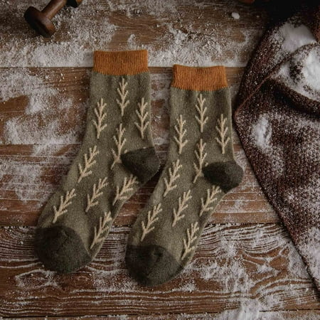CHGBMOK Winter Women s Socks Mid-Calf Socks Warm Cute Long Sockings