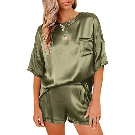 Womens Silk Satin Pajamas Sets Solid Short Sleeve Nightwear Sleepwear Pjs Loungewear Sleepsuit
Womens Silk Satin Pajamas Sets Solid Short Sleeve Nightwear Sleepwear Pjs Loungewear Sleepsuit