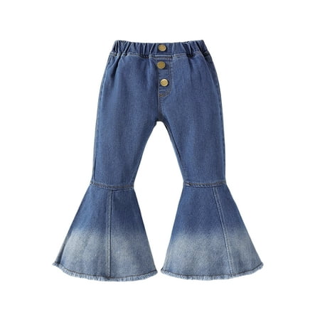 PBaeM Infant Girls Ombre Elastic Button Denim Flared Pants