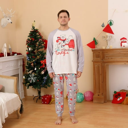 LINMOUA Men s Dad Christmas Prints Family Matching Long Sleeve Tops+Pants Set