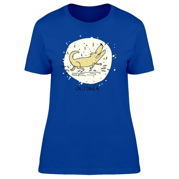Dog Playing On Puddle October Tee Women's -Image by Shutterstock