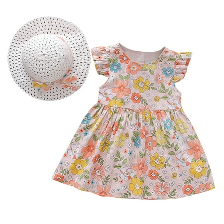 Dresses for Teens Girls Short Sleeve Midi Dresses Floral Print Pink 120