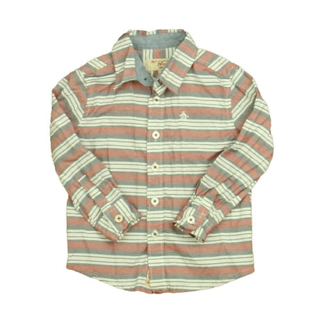 Pre-owned Penguin Boys Red | White | Blue Button Down Long Sleeve size: 2T