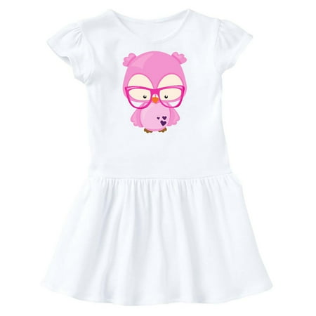 Inktastic Valentine s Day Owl Pink Owl Glasses Hearts Gift Toddler Girl Dress