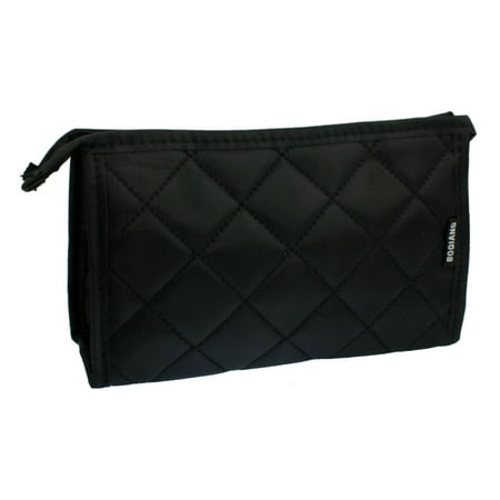 Check Print Zip Up Make Up Black Cosmetic Pouch Bag w Mirror for Women