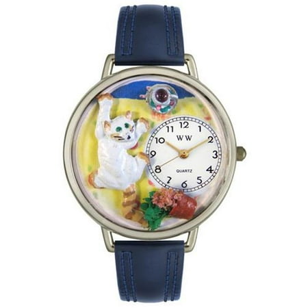 Whimsical Watches U0120003 Bad Cat Navy Blue Leather And Silvertone Watch