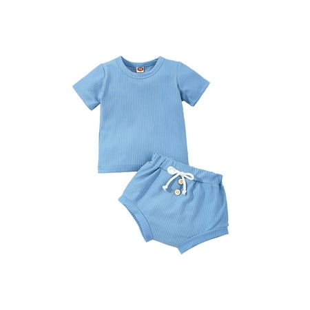 Newborn Baby Boys Girls 2Pcs Clothes Set Summer Short Sleeve Ribbed Tops+Drawstring Shorts Outfits
Newborn Baby Boys Girls 2Pcs Clothes Set Summer Short Sleeve Ribbed Tops+Drawstring Shorts Outfits